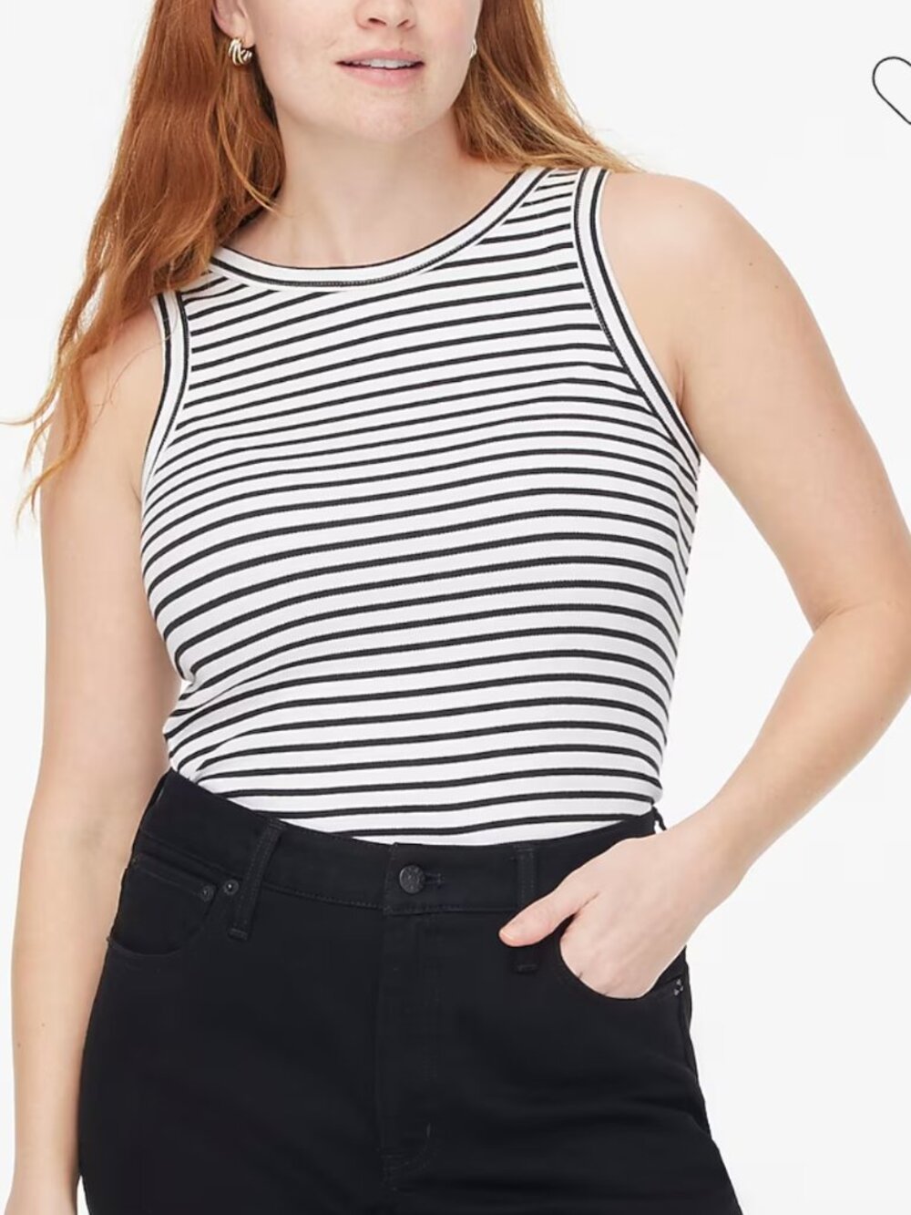 J.Crew Black & White Striped Ribbed Tank Top | Size Large | Classic Stretch Knit